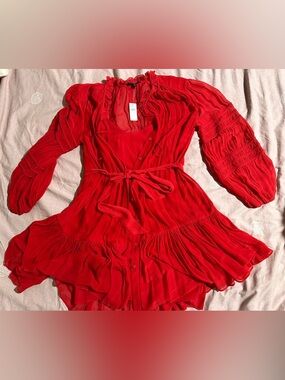 NWT Banana Republic Red Ruffle Tie-Waist Mini Dress